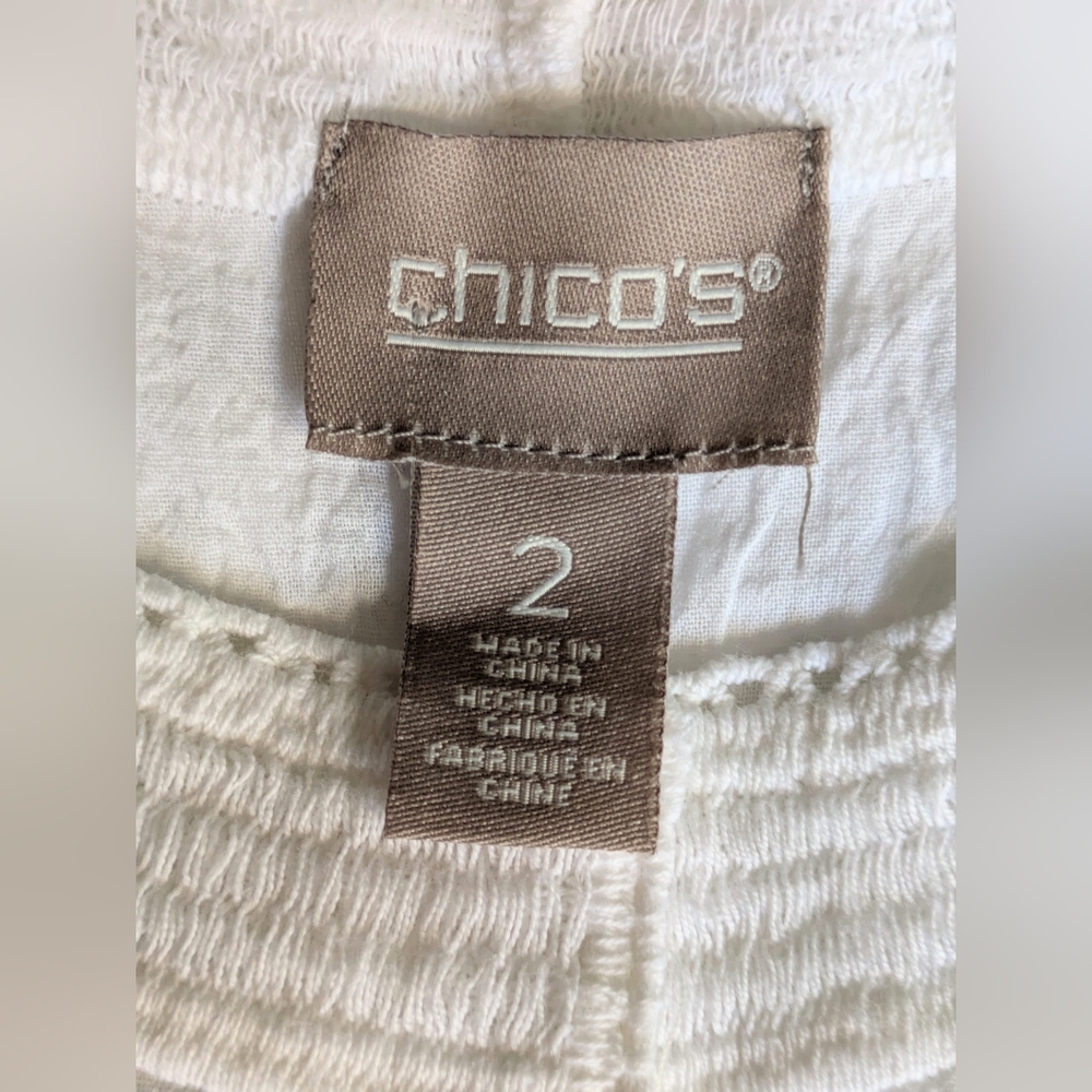 Chico's White100% Cotton Tunic with Embroidery and Scalloped Hem Size 2(L/12) - Picture 2 of 13